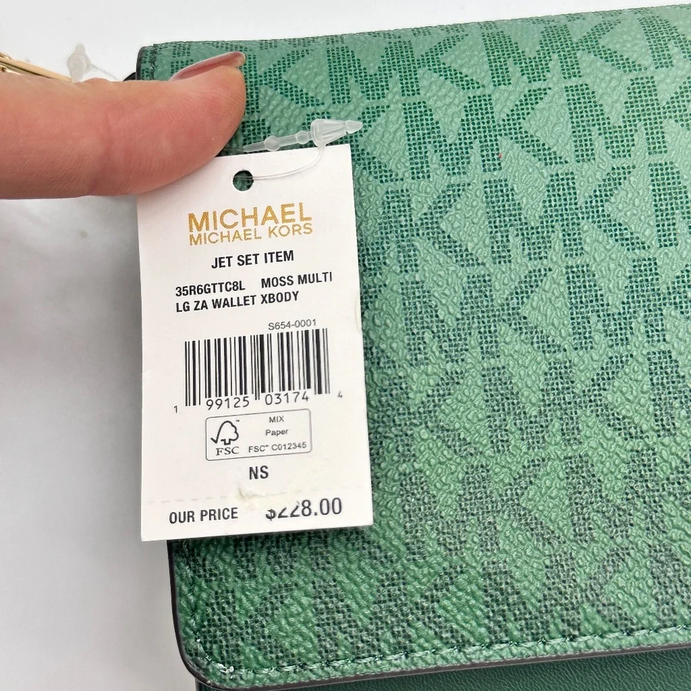 MICHAEL KORS Jet Set Large Ombré Signature Logo Crossbody Bag Moss Multi